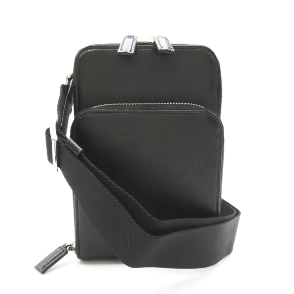 Prada Leather Black Bag Bag Shoulder Saffiano Pochette - Picture 1 of 6
